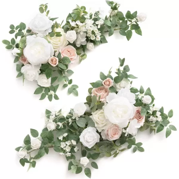 imageLings Moment 2pcs Dusty Rose Artificial Flower Garland Floral Swags Centerpieces Blush Wedding Arch Flower Greenery Arrangements for Sweetheart Table Wall Window Home Garden Outdoor DecorWhite