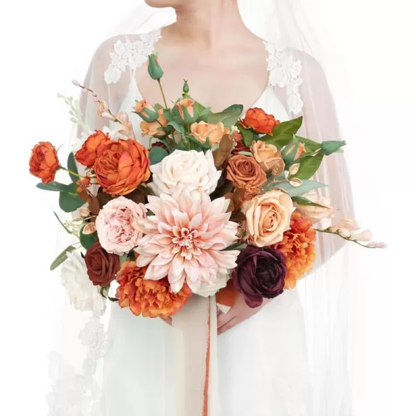 imageLings Moment Peach Wedding Bouquets for Bride Apricot Bridal Bouquets for Bride15 Inch Free Form Artificial Wedding Flower BouquetSunset Terracotta