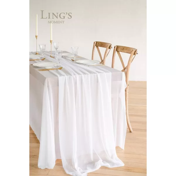 imageLings Moment 14Ft Brilliant White Sheer Chiffon Like Table Runner with Silver Sparkle for Rustic Boho Wedding Party Bridal Shower Decorations Birthday Party10ft