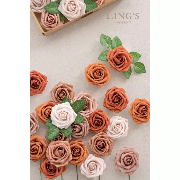 imageLings Moment Artificial Flowers 25Pcs 3quot Roses in Walnut Brown Shades Realistic DIY Foam Floral Decor for Wedding BouquetsCenterpieces Outdoor Party Backdrops RoomTable GardenPot DecorationsShades of Burnt Orange