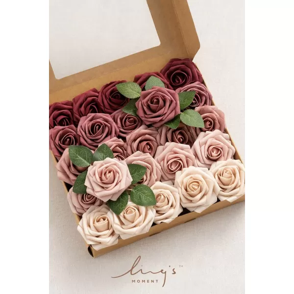 imageLings Moment Artificial Flowers 25Pcs 3quot Roses in Walnut Brown Shades Realistic DIY Foam Floral Decor for Wedding BouquetsCenterpieces Outdoor Party Backdrops RoomTable GardenPot DecorationsShades of Burgundy  Mauve