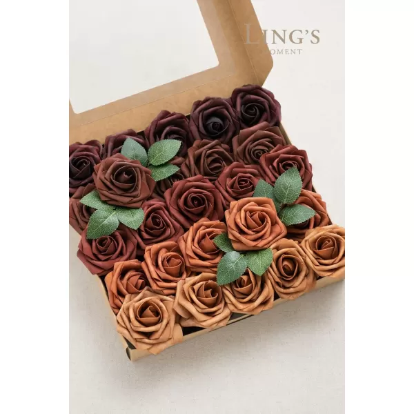 imageLings Moment Artificial Flowers 25Pcs 3quot Roses in Walnut Brown Shades Realistic DIY Foam Floral Decor for Wedding BouquetsCenterpieces Outdoor Party Backdrops RoomTable GardenPot DecorationsShade of Dark Terracotta