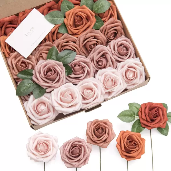 imageLings Moment Artificial Flowers 25Pcs 3quot Roses in Walnut Brown Shades Realistic DIY Foam Floral Decor for Wedding BouquetsCenterpieces Outdoor Party Backdrops RoomTable GardenPot DecorationsShades of Burnt Orange