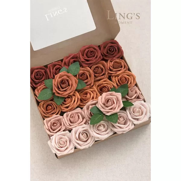 imageLings Moment Artificial Flowers 25Pcs 3quot Roses in Walnut Brown Shades Realistic DIY Foam Floral Decor for Wedding BouquetsCenterpieces Outdoor Party Backdrops RoomTable GardenPot DecorationsShades of Terracotta