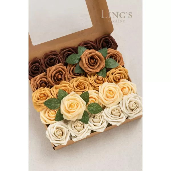 imageLings Moment Artificial Flowers 25Pcs 3quot Roses in Walnut Brown Shades Realistic DIY Foam Floral Decor for Wedding BouquetsCenterpieces Outdoor Party Backdrops RoomTable GardenPot DecorationsShade of Mustard