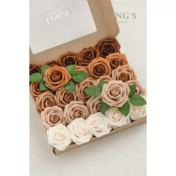 imageLings Moment Artificial Flowers 25Pcs 3quot Roses in Walnut Brown Shades Realistic DIY Foam Floral Decor for Wedding BouquetsCenterpieces Outdoor Party Backdrops RoomTable GardenPot DecorationsShades of Earth Tones