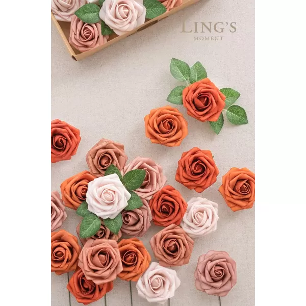 imageLings Moment Artificial Flowers 25Pcs 3quot Roses in Walnut Brown Shades Realistic DIY Foam Floral Decor for Wedding BouquetsCenterpieces Outdoor Party Backdrops RoomTable GardenPot DecorationsShades of Burnt Orange