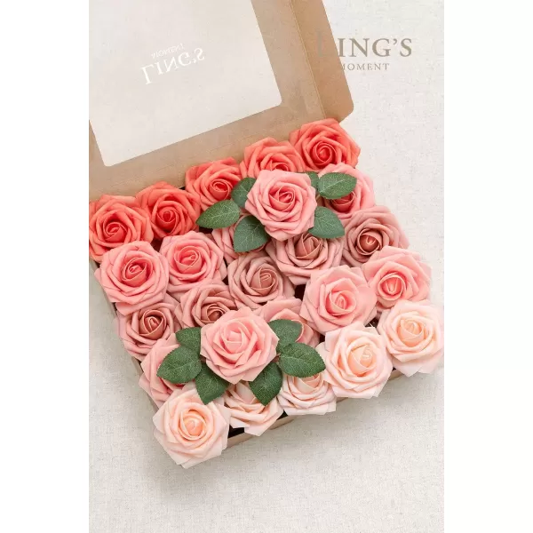 imageLings Moment Artificial Flowers 25Pcs 3quot Roses in Walnut Brown Shades Realistic DIY Foam Floral Decor for Wedding BouquetsCenterpieces Outdoor Party Backdrops RoomTable GardenPot DecorationsShades of Coral