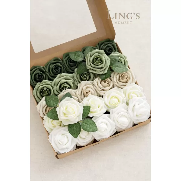 imageLings Moment Artificial Flowers 25Pcs 3quot Roses in Walnut Brown Shades Realistic DIY Foam Floral Decor for Wedding BouquetsCenterpieces Outdoor Party Backdrops RoomTable GardenPot DecorationsShades of Emerald  Tawny Beige