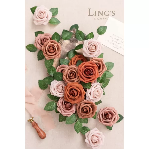 imageLings Moment Artificial Flowers 25Pcs 3quot Roses in Walnut Brown Shades Realistic DIY Foam Floral Decor for Wedding BouquetsCenterpieces Outdoor Party Backdrops RoomTable GardenPot DecorationsShades of Burnt Orange