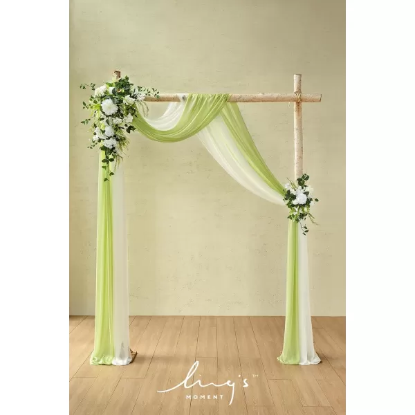 imageLings Moment Artificial Wedding Arch Flowers Kit Pack of 4 2pcs Hanging Flower Arrangement 2pcs Chiffon Drapes Ceremony Reception Fake Rose Arbor Backdrop White Sage Green Floral Party Outdoor DecorLily of the Valley White