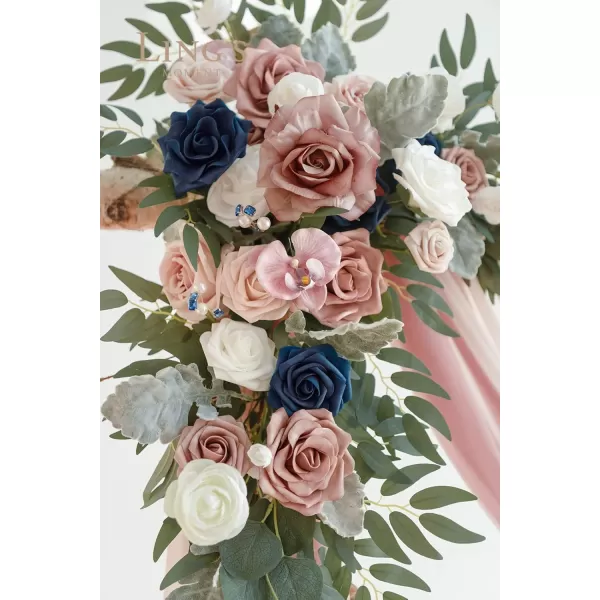 imageLings Moment Artificial Wedding Arch Flowers Kit Pack of 4 2pcs Hanging Flower Arrangement 2pcs Chiffon Drapes Ceremony Reception Fake Rose Arbor Backdrop White Sage Green Floral Party Outdoor DecorDusty Rose  Navy