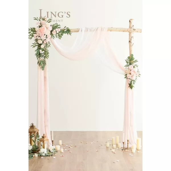 imageLings Moment Artificial Wedding Arch Flowers Kit Pack of 4 2pcs Hanging Flower Arrangement 2pcs Chiffon Drapes Ceremony Reception Fake Rose Arbor Backdrop White Sage Green Floral Party Outdoor DecorBlush  Cream