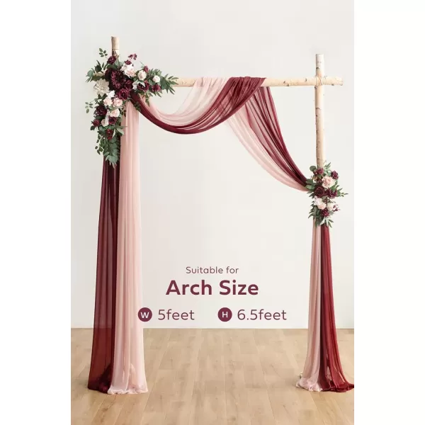 imageLings Moment Artificial Wedding Arch Flowers Kit Pack of 4 2pcs Hanging Flower Arrangement 2pcs Chiffon Drapes Ceremony Reception Fake Rose Arbor Backdrop White Sage Green Floral Party Outdoor DecorMarsala  Blush 01