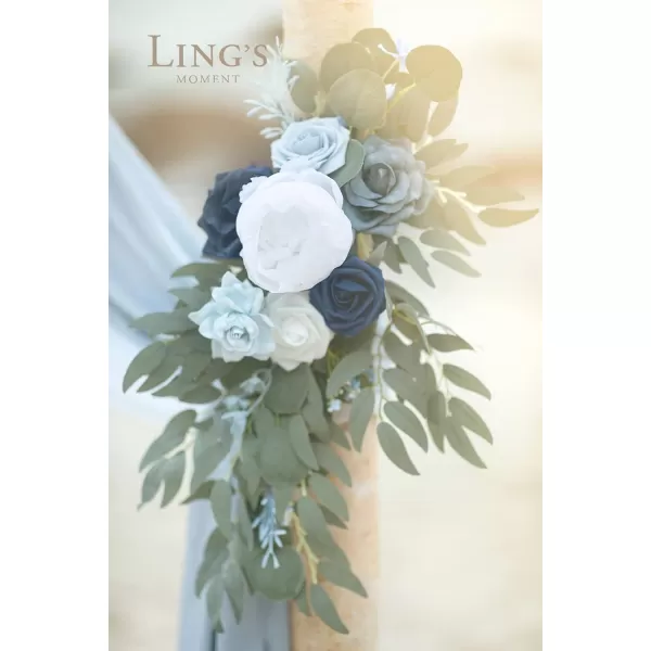 imageLings Moment Artificial Wedding Arch Flowers Kit Pack of 4 2pcs Hanging Flower Arrangement 2pcs Chiffon Drapes Ceremony Reception Fake Rose Arbor Backdrop White Sage Green Floral Party Outdoor DecorDusty Blue  Navy