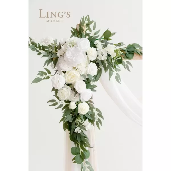 imageLings Moment Artificial Wedding Arch Flowers Kit Pack of 4 2pcs Hanging Flower Arrangement 2pcs Chiffon Drapes Ceremony Reception Fake Rose Arbor Backdrop White Sage Green Floral Party Outdoor DecorWhite  Sage