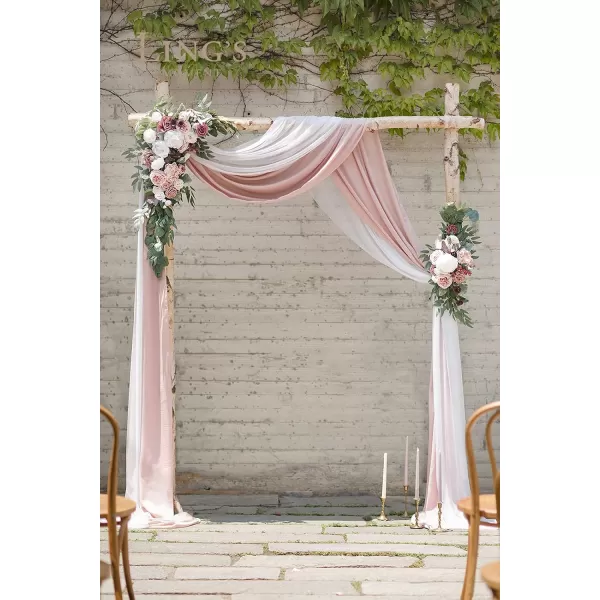 imageLings Moment Artificial Wedding Arch Flowers Kit Pack of 4 2pcs Hanging Flower Arrangement 2pcs Chiffon Drapes Ceremony Reception Fake Rose Arbor Backdrop White Sage Green Floral Party Outdoor DecorDusty Rose U0026 Mauve