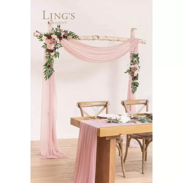 imageLings Moment Artificial Wedding Arch Flowers Kit Pack of 4 2pcs Hanging Flower Arrangement 2pcs Chiffon Drapes Ceremony Reception Fake Rose Arbor Backdrop White Sage Green Floral Party Outdoor DecorDusty Rose  Cream