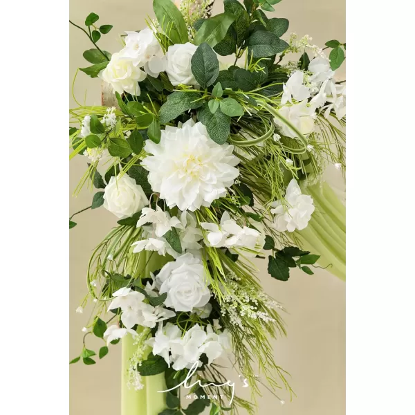 imageLings Moment Artificial Wedding Arch Flowers Kit Pack of 4 2pcs Hanging Flower Arrangement 2pcs Chiffon Drapes Ceremony Reception Fake Rose Arbor Backdrop White Sage Green Floral Party Outdoor DecorLily of the Valley White