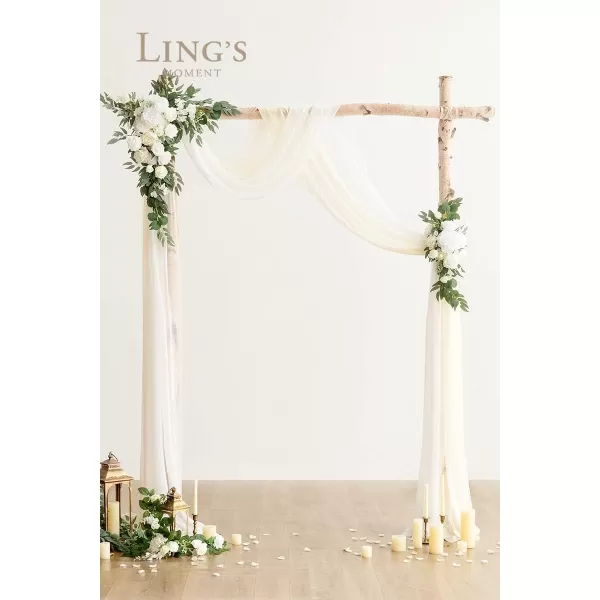 imageLings Moment Artificial Wedding Arch Flowers Kit Pack of 4 2pcs Hanging Flower Arrangement 2pcs Chiffon Drapes Ceremony Reception Fake Rose Arbor Backdrop White Sage Green Floral Party Outdoor DecorWhite  Sage