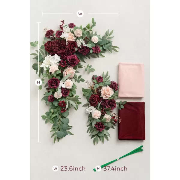 imageLings Moment Artificial Wedding Arch Flowers Kit Pack of 4 2pcs Hanging Flower Arrangement 2pcs Chiffon Drapes Ceremony Reception Fake Rose Arbor Backdrop White Sage Green Floral Party Outdoor DecorMarsala  Blush 01