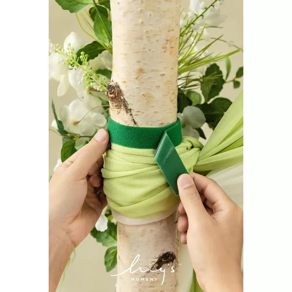 imageLings Moment Artificial Wedding Arch Flowers Kit Pack of 4 2pcs Hanging Flower Arrangement 2pcs Chiffon Drapes Ceremony Reception Fake Rose Arbor Backdrop White Sage Green Floral Party Outdoor DecorLily of the Valley White