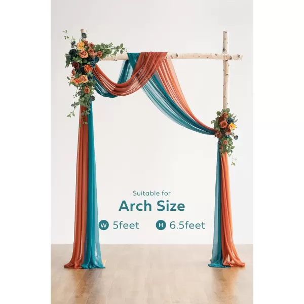 imageLings Moment Artificial Wedding Arch Flowers Kit Pack of 4 2pcs Hanging Flower Arrangement 2pcs Chiffon Drapes Ceremony Reception Fake Rose Arbor Backdrop White Sage Green Floral Party Outdoor DecorDark Teal  Burnt Orange