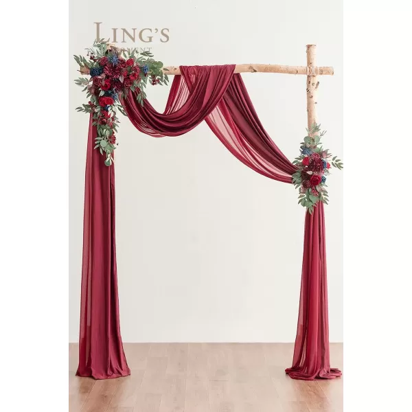 imageLings Moment Artificial Wedding Arch Flowers Kit Pack of 4 2pcs Hanging Flower Arrangement 2pcs Chiffon Drapes Ceremony Reception Fake Rose Arbor Backdrop White Sage Green Floral Party Outdoor DecorBurgundy  Navy