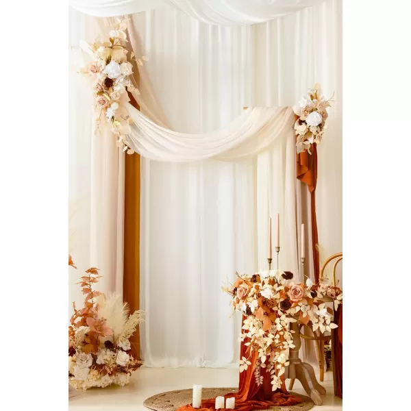 imageLings Moment Artificial Wedding Arch Flowers Kit Pack of 4 2pcs Hanging Flower Arrangement 2pcs Chiffon Drapes Ceremony Reception Fake Rose Arbor Backdrop White Sage Green Floral Party Outdoor DecorWhite  Beige  Gold