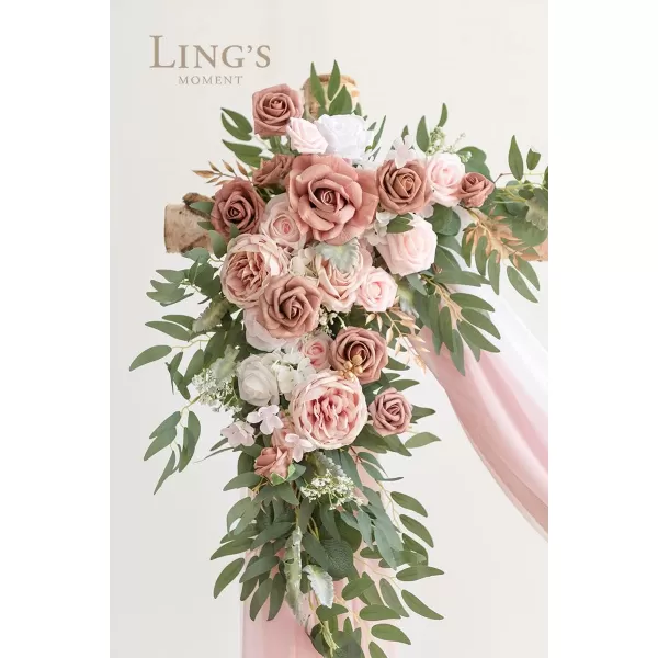 imageLings Moment Artificial Wedding Arch Flowers Kit Pack of 4 2pcs Hanging Flower Arrangement 2pcs Chiffon Drapes Ceremony Reception Fake Rose Arbor Backdrop White Sage Green Floral Party Outdoor DecorDusty Rose  Cream New