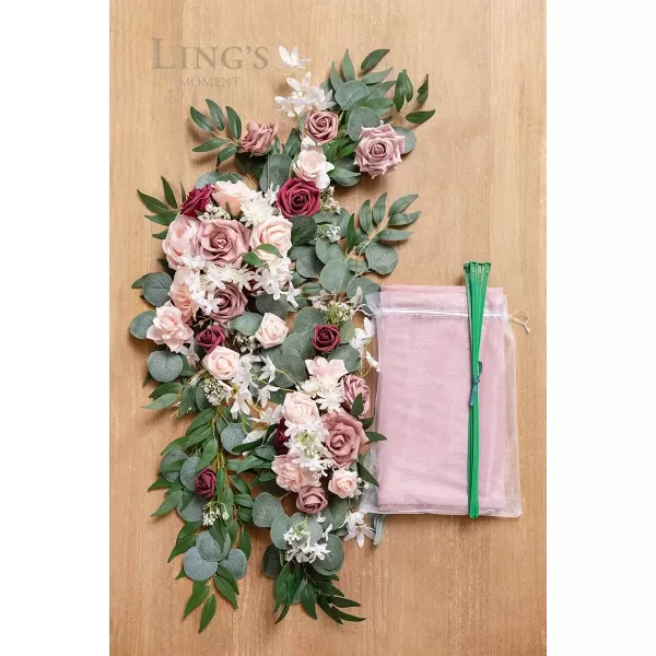 imageLings Moment Artificial Wedding Arch Flowers Kit Pack of 4 2pcs Hanging Flower Arrangement 2pcs Chiffon Drapes Ceremony Reception Fake Rose Arbor Backdrop White Sage Green Floral Party Outdoor DecorDusty Rose  Cream