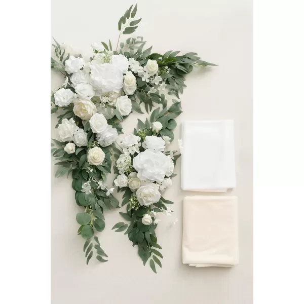 imageLings Moment Artificial Wedding Arch Flowers Kit Pack of 4 2pcs Hanging Flower Arrangement 2pcs Chiffon Drapes Ceremony Reception Fake Rose Arbor Backdrop White Sage Green Floral Party Outdoor DecorWhite  Sage