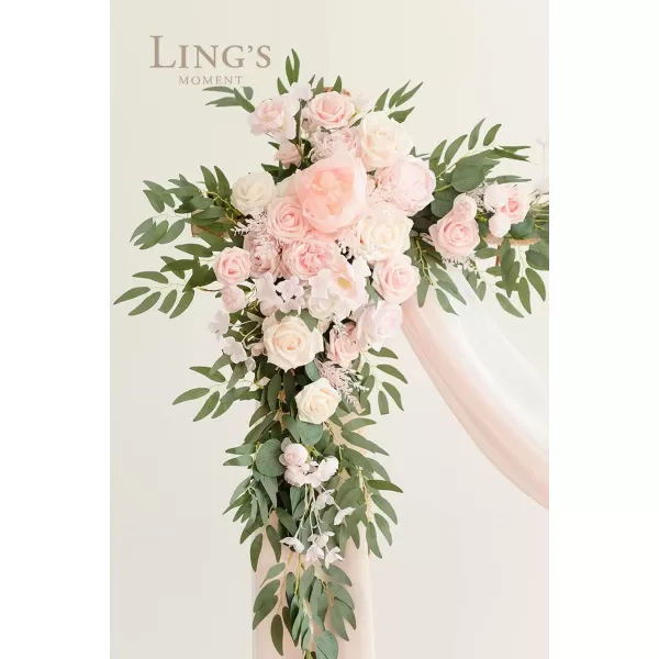 imageLings Moment Artificial Wedding Arch Flowers Kit Pack of 4 2pcs Hanging Flower Arrangement 2pcs Chiffon Drapes Ceremony Reception Fake Rose Arbor Backdrop White Sage Green Floral Party Outdoor DecorBlush  Cream