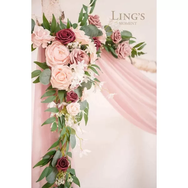 imageLings Moment Artificial Wedding Arch Flowers Kit Pack of 4 2pcs Hanging Flower Arrangement 2pcs Chiffon Drapes Ceremony Reception Fake Rose Arbor Backdrop White Sage Green Floral Party Outdoor DecorDusty Rose  Cream