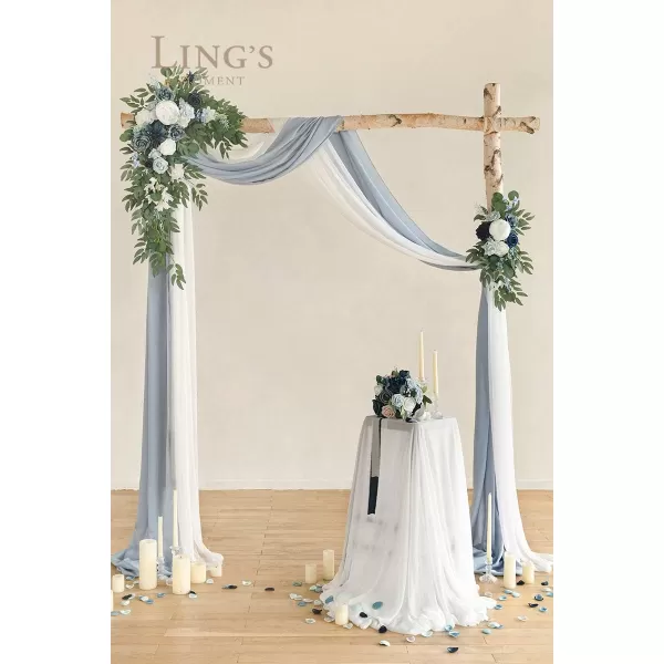 imageLings Moment Artificial Wedding Arch Flowers Kit Pack of 4 2pcs Hanging Flower Arrangement 2pcs Chiffon Drapes Ceremony Reception Fake Rose Arbor Backdrop White Sage Green Floral Party Outdoor DecorDusty Blue  Navy