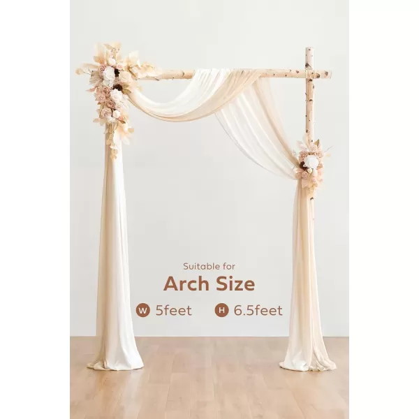 imageLings Moment Artificial Wedding Arch Flowers Kit Pack of 4 2pcs Hanging Flower Arrangement 2pcs Chiffon Drapes Ceremony Reception Fake Rose Arbor Backdrop White Sage Green Floral Party Outdoor DecorWhite  Beige  Gold