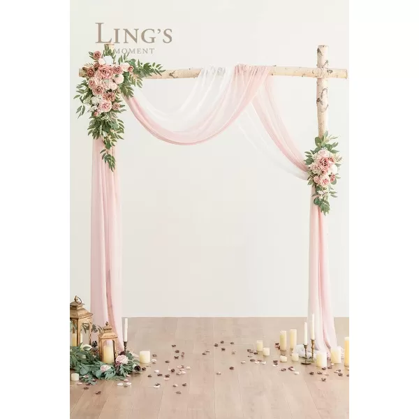 imageLings Moment Artificial Wedding Arch Flowers Kit Pack of 4 2pcs Hanging Flower Arrangement 2pcs Chiffon Drapes Ceremony Reception Fake Rose Arbor Backdrop White Sage Green Floral Party Outdoor DecorDusty Rose  Cream New