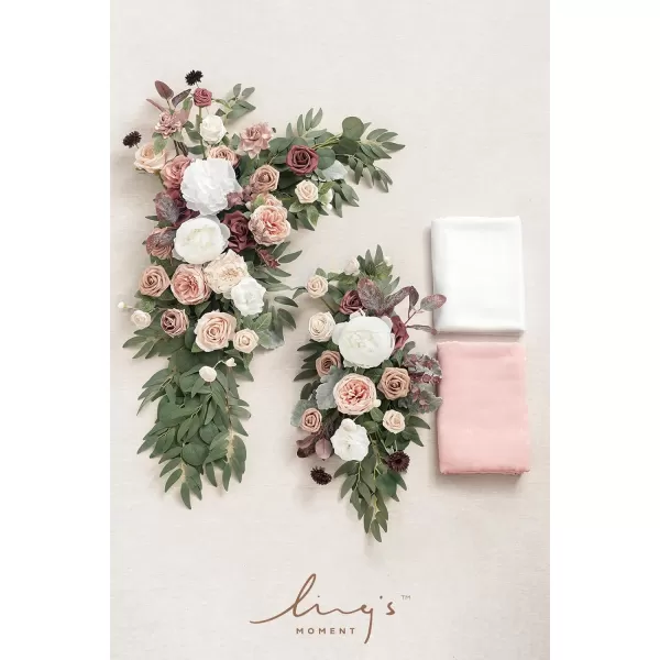 imageLings Moment Artificial Wedding Arch Flowers Kit Pack of 4 2pcs Hanging Flower Arrangement 2pcs Chiffon Drapes Ceremony Reception Fake Rose Arbor Backdrop White Sage Green Floral Party Outdoor DecorDusty Rose U0026 Mauve