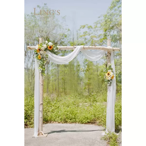 imageLings Moment Artificial Wedding Arch Flowers Kit Pack of 4 2pcs Hanging Flower Arrangement 2pcs Chiffon Drapes Ceremony Reception Fake Rose Arbor Backdrop White Sage Green Floral Party Outdoor DecorSunflower