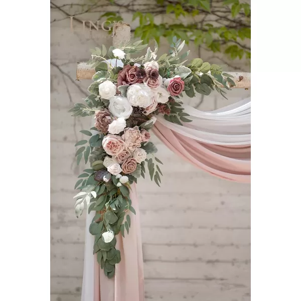 imageLings Moment Artificial Wedding Arch Flowers Kit Pack of 4 2pcs Hanging Flower Arrangement 2pcs Chiffon Drapes Ceremony Reception Fake Rose Arbor Backdrop White Sage Green Floral Party Outdoor DecorDusty Rose U0026 Mauve