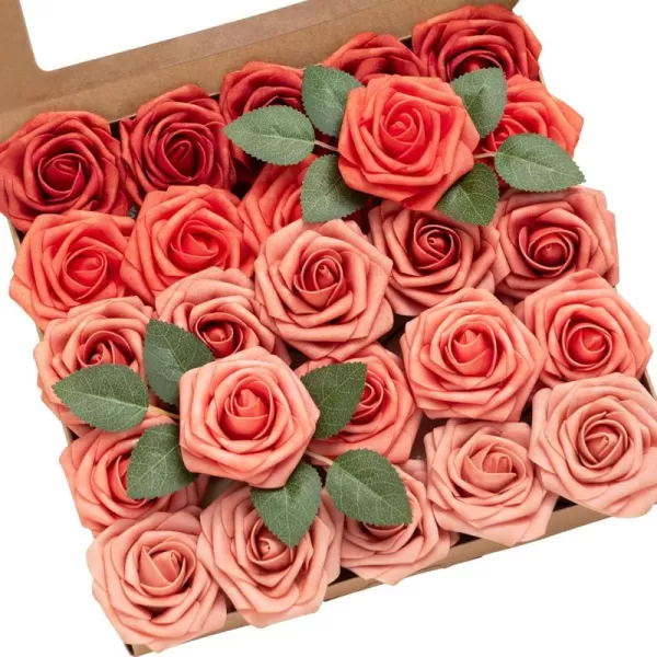 imageLings Moment Artificial Flowers 25Pcs 3quot Roses in Walnut Brown Shades Realistic DIY Foam Floral Decor for Wedding BouquetsCenterpieces Outdoor Party Backdrops RoomTable GardenPot DecorationsShades of Coral Dusty Cedar