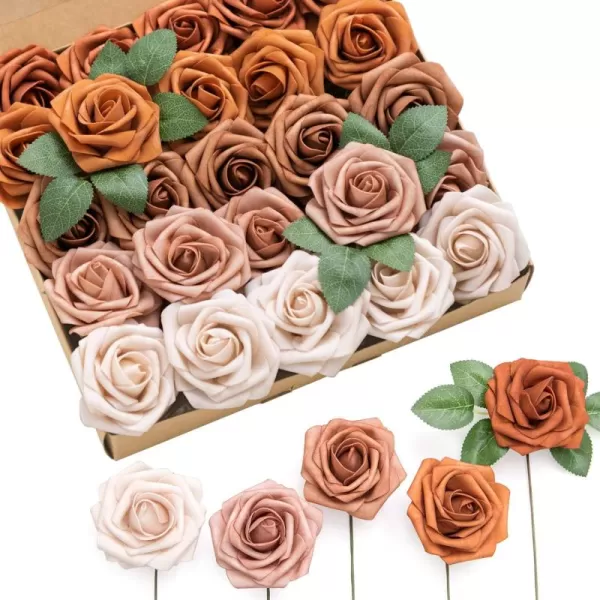 imageLings Moment Artificial Flowers 25Pcs 3quot Roses in Walnut Brown Shades Realistic DIY Foam Floral Decor for Wedding BouquetsCenterpieces Outdoor Party Backdrops RoomTable GardenPot DecorationsShades of Burnt Orange