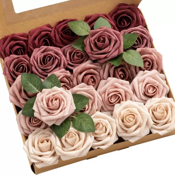 imageLings Moment Artificial Flowers 25Pcs 3quot Roses in Walnut Brown Shades Realistic DIY Foam Floral Decor for Wedding BouquetsCenterpieces Outdoor Party Backdrops RoomTable GardenPot DecorationsShades of Burgundy  Mauve