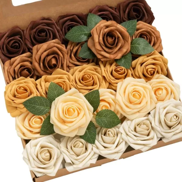 imageLings Moment Artificial Flowers 25Pcs 3quot Roses in Walnut Brown Shades Realistic DIY Foam Floral Decor for Wedding BouquetsCenterpieces Outdoor Party Backdrops RoomTable GardenPot DecorationsShade of Mustard