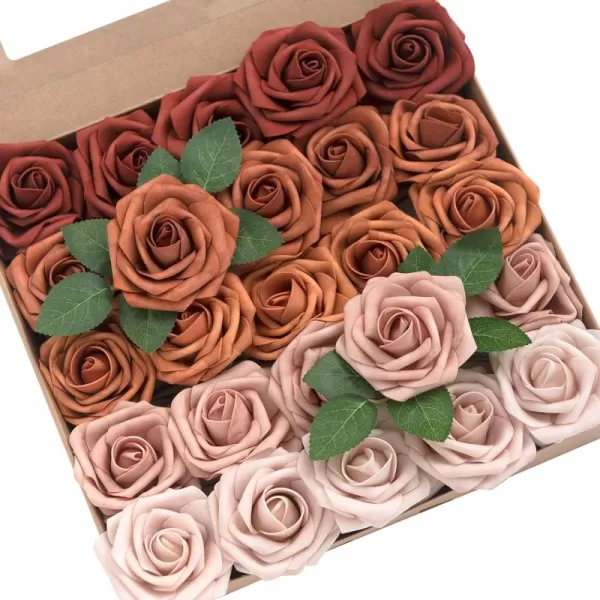 imageLings Moment Artificial Flowers 25Pcs 3quot Roses in Walnut Brown Shades Realistic DIY Foam Floral Decor for Wedding BouquetsCenterpieces Outdoor Party Backdrops RoomTable GardenPot DecorationsShades of Terracotta