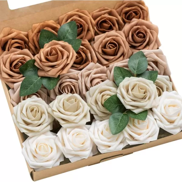 imageLings Moment Artificial Flowers 25Pcs 3quot Roses in Walnut Brown Shades Realistic DIY Foam Floral Decor for Wedding BouquetsCenterpieces Outdoor Party Backdrops RoomTable GardenPot DecorationsShade of Autumn