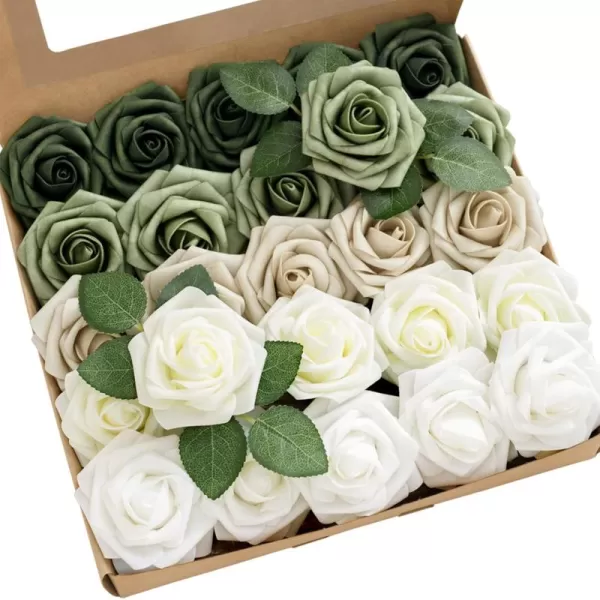 imageLings Moment Artificial Flowers 25Pcs 3quot Roses in Walnut Brown Shades Realistic DIY Foam Floral Decor for Wedding BouquetsCenterpieces Outdoor Party Backdrops RoomTable GardenPot DecorationsShades of Emerald  Tawny Beige