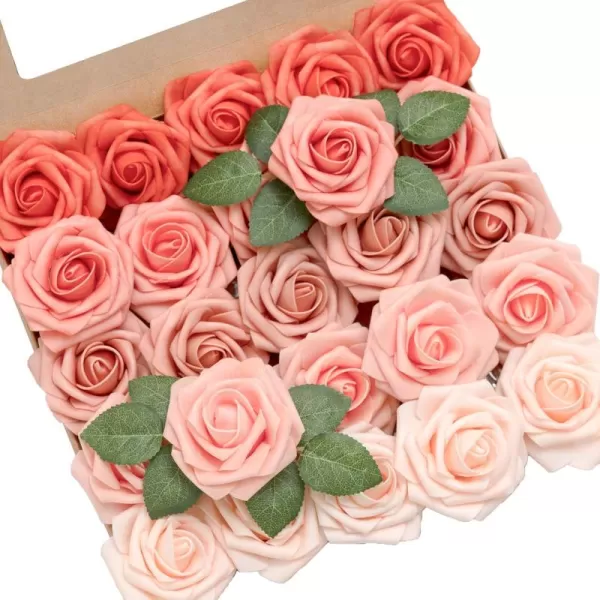 imageLings Moment Artificial Flowers 25Pcs 3quot Roses in Walnut Brown Shades Realistic DIY Foam Floral Decor for Wedding BouquetsCenterpieces Outdoor Party Backdrops RoomTable GardenPot DecorationsShades of Coral