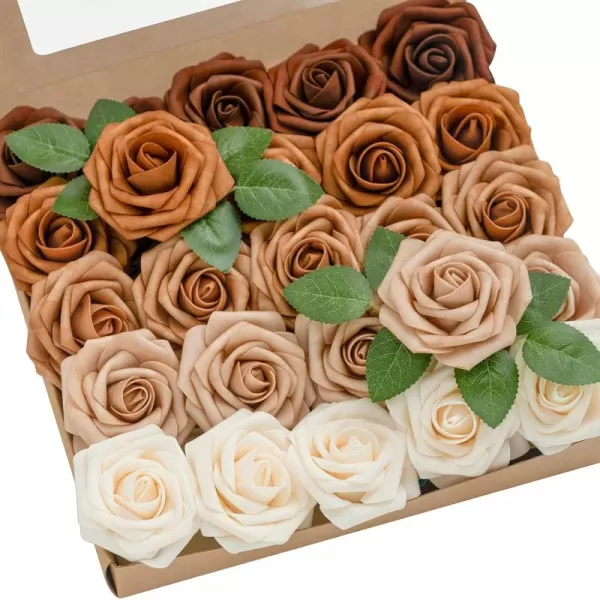 imageLings Moment Artificial Flowers 25Pcs 3quot Roses in Walnut Brown Shades Realistic DIY Foam Floral Decor for Wedding BouquetsCenterpieces Outdoor Party Backdrops RoomTable GardenPot DecorationsShades of Earth Tones