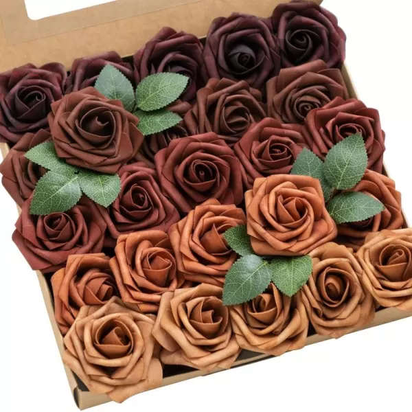 imageLings Moment Artificial Flowers 25Pcs 3quot Roses in Walnut Brown Shades Realistic DIY Foam Floral Decor for Wedding BouquetsCenterpieces Outdoor Party Backdrops RoomTable GardenPot DecorationsShade of Dark Terracotta